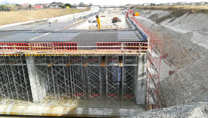 Highway construction site view. Civil engineering