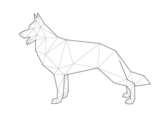 Low poly illustrations of dogs. German Shepherd standing on white background.