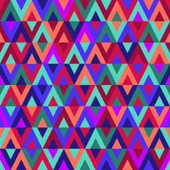 Trendy geometric pattern with rhombuses in neon violet, electric purple, orange and turquoise. Modern 2020 bright colors