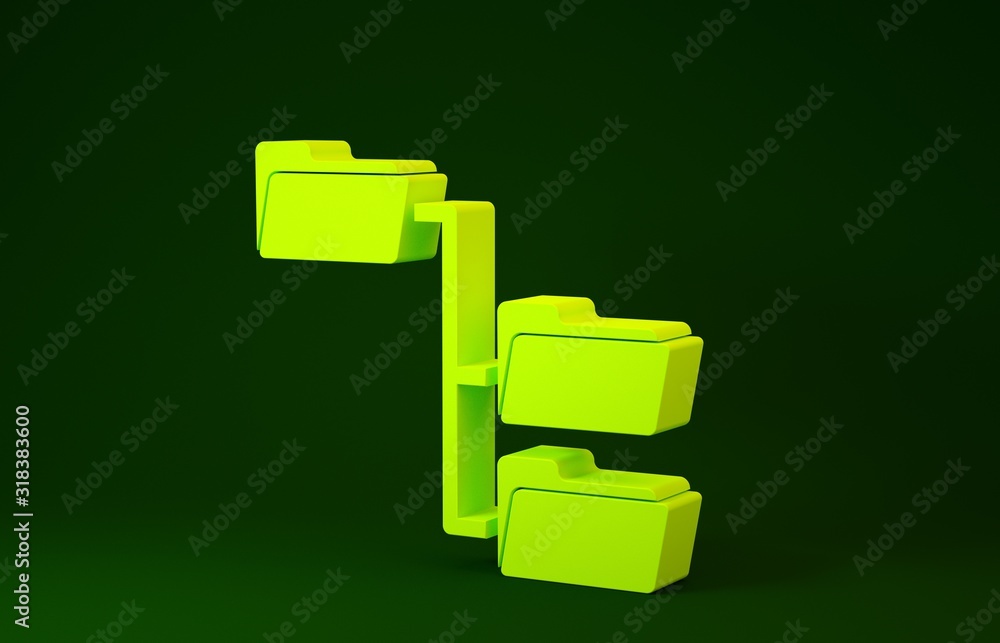 Poster yellow folder tree icon isolated on green background. computer network file folder organization stru