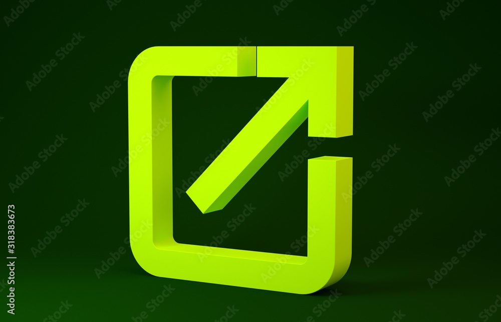 Poster yellow open in new window icon isolated on green background. open another tab button sign. browser f