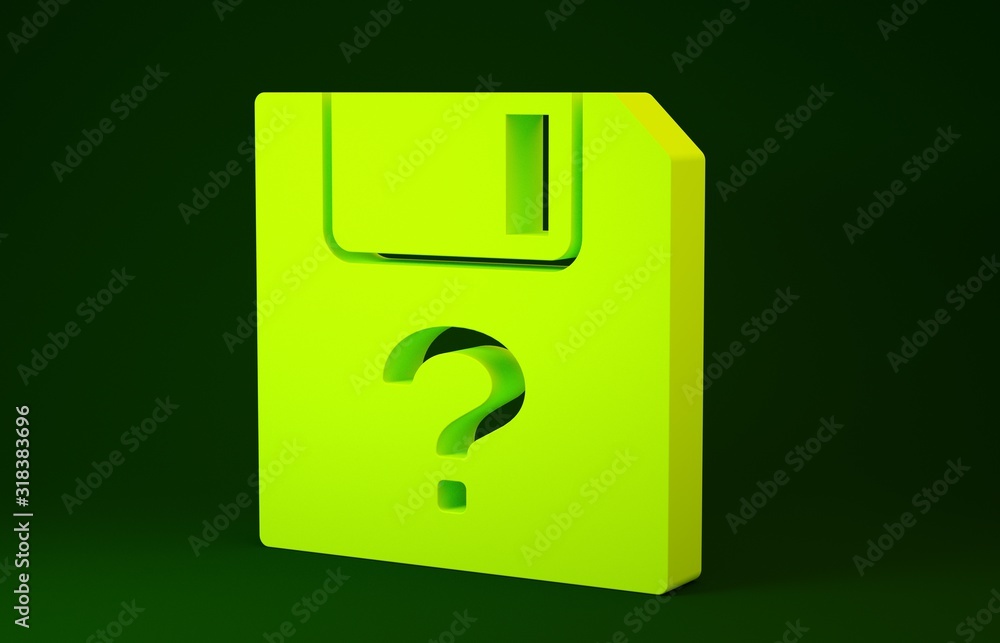 Poster yellow unknown document icon isolated on green background. file with question mark. hold report, ser