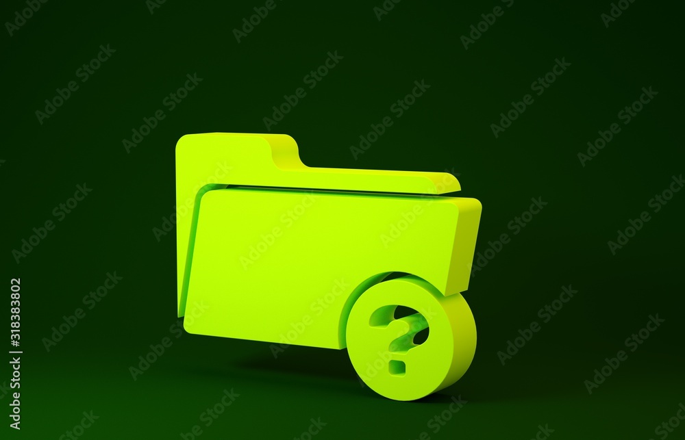 Poster yellow unknown directory icon isolated on green background. magnifying glass and folder. minimalism 