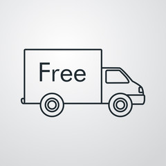 Símbolo de entrega gratuita. Envío con camión y palabra Free. icono lineal en fondo gris