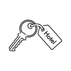 Concepto de vacaciones y viajes. Icono plano lineal llave de hotel en color negro