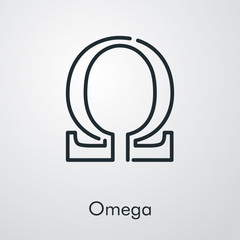 Icono plano lineal símbolo Omega en fondo gris