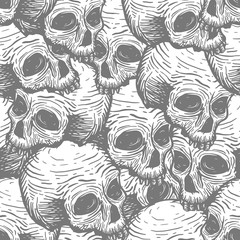 Seamless pattern with skulls. Vector hand drawing illustration