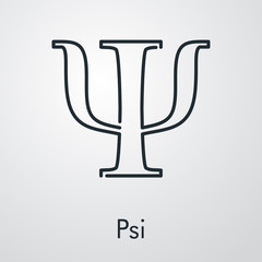 Icono plano lineal símbolo Psi en fondo gris