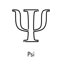 Icono plano lineal símbolo Psi en color negro