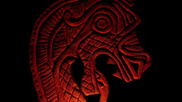 Nordic Dragon Carving In Firelight