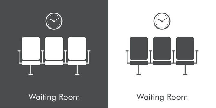 Icono plano sala de espera en fondo gris y fondo blanco