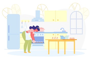 Naklejka premium Woman Baking Cakes, Muffins, Cupcakes at Home