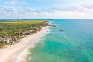 Amazing aerial view of Tulum Beach, in the Caribbean Ocean, near Cancun, Mexico
