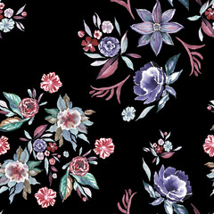 Floral seamless pattern.Watercolor flowers,leaves - 318388017