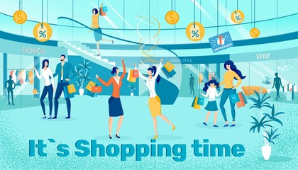 Shopping Time in Mall Flat Vector Promo Banner