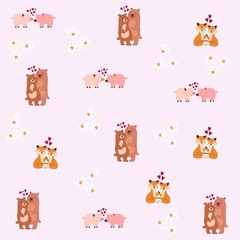 Fototapeta premium animal pigs, bears, foxes - hug lovingly.