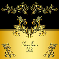 Template of Vintage label or frame  in Baroque style in gold and black for menu  of invitation congratulation card or for decoration other things