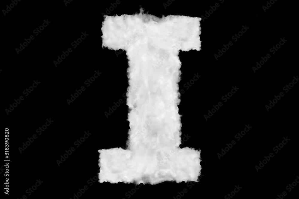Wall mural letter i font shape element made of clouds on black background ready for mask or blending modes