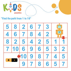 Find the path from 1 to 10. Easy colorful math worksheet practice for kids in preschool, elementary and middle school.