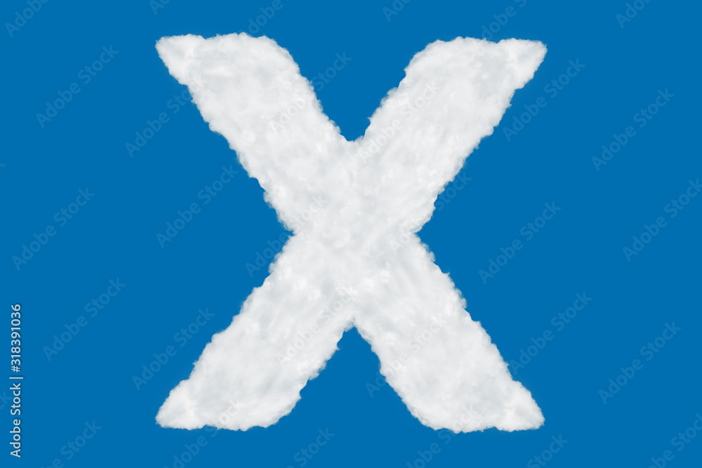 Wall mural letter x font shape element made of clouds on blue background over sky