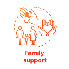 Family support concept icon. Parental care. Relatives backing. Family unity, protection, help idea thin line illustration. Vector isolated outline RGB color drawing