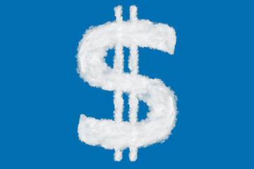 US dollar USA, USD shape element made of clouds on blue background over sky