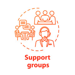 Support groups concept icon. Mutual help team. Psychological assistance organization. Therapeutic assistance idea thin line illustration. Vector isolated outline RGB color drawing