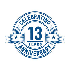 13 years logo design template. 13th anniversary vector and illustration.