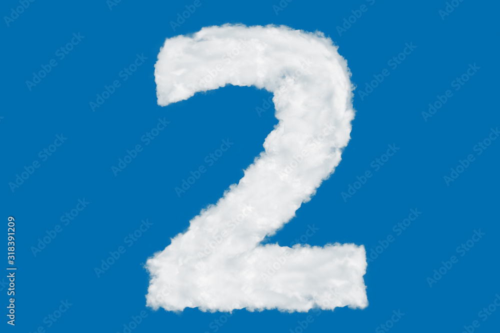 Wall mural number 2 font shape element made of clouds on blue background over sky