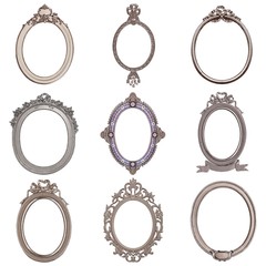 Set of silver frames for paintings, mirrors or photo isolated on white background