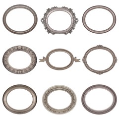 Set of silver frames for paintings, mirrors or photo isolated on white background