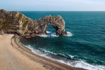 Landscape of empty Durdle Door beach. Travel attraction on South England, Dorset England