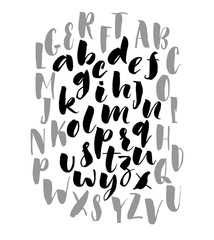 Collection of hand drawn letters. Latin alphabet. Hand drawn brush style modern calligraphy. Vector illustration of handwritten lettering. 