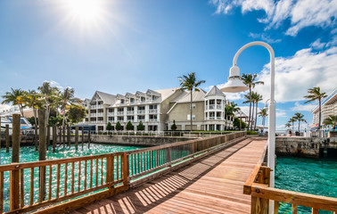 Wooden bridge at the cruise port and marina of Key West, Florida.