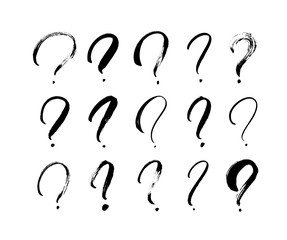 Question marks vector icon set. Hand drawn doodle questions marks. Ink illustartion isolated on white background.