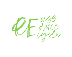 Reuse, reduce, recycle modern brush calligraphy. Ecology concept ink vector lettering. Zero waste handwritten calligraphy