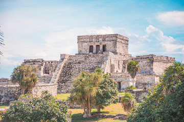Tulum Archaeological Site. Ancient Mayan pyramids located in Riviera Maya, Mexico