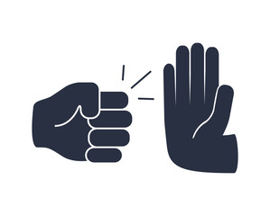 Fototapeta premium Domestic violence glyph icon. Silhouette symbol. Domestic abuse. Family violence. Man fist and stop hand gesture.