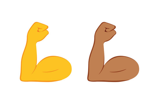Flexed bicep color icon. Strong emoji. Muscle. Bodybuilding, workout. Man's arm, forearm. Isolated vector illustration.