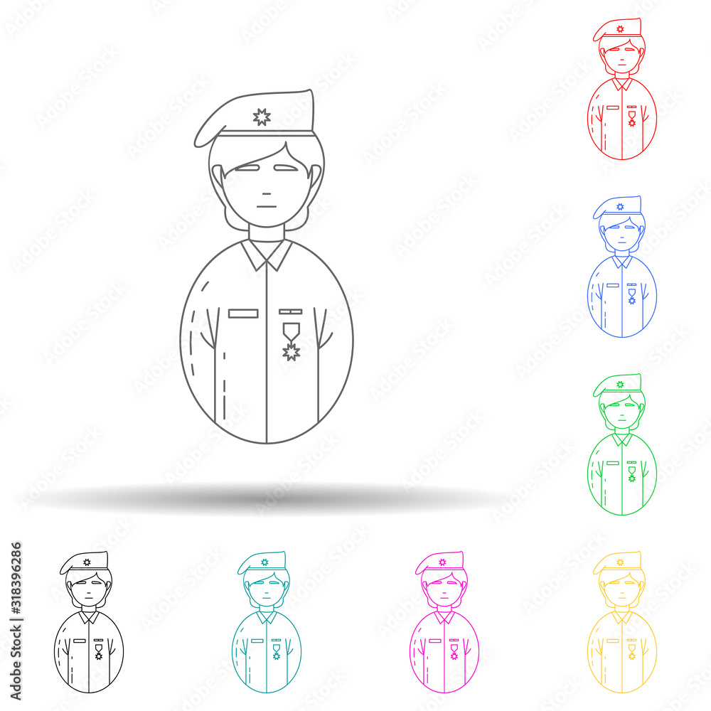Poster avatar military woman multi color style icon. simple thin line, outline vector of avatars icons for 