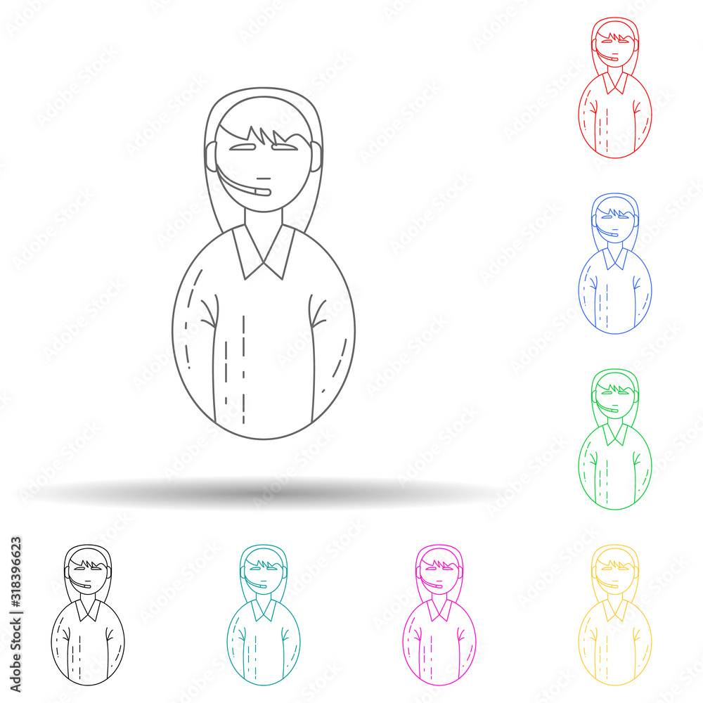 Poster avatar female employee call center multi color style icon. simple thin line, outline vector of avata