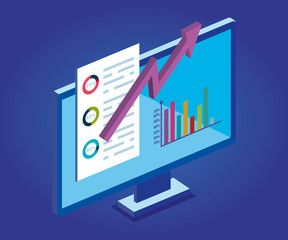 computer desktop with infographic isolated icon vector illustration design