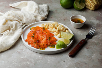 tiradito de salmon -  Peruvian dish of raw fish, carpaccio