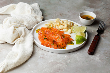 tiradito de salmon -  Peruvian dish of raw fish, carpaccio
