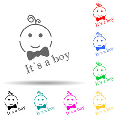 Obraz premium Logo inscription is a boy multi color style icon. Simple glyph, flat vector of baby icons for ui and ux, website or mobile application