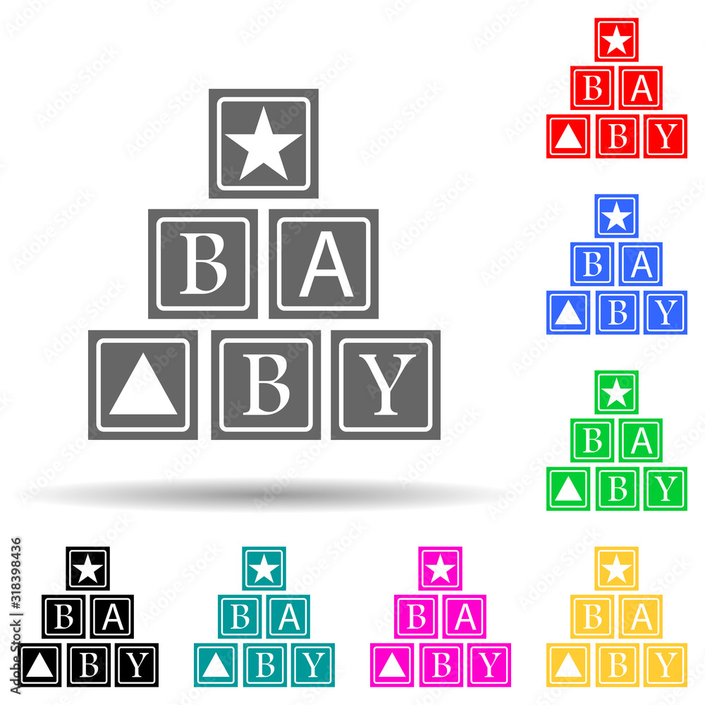 Poster alphabetic cubes multi color style icon. simple glyph, flat vector of baby icons for ui and ux, webs