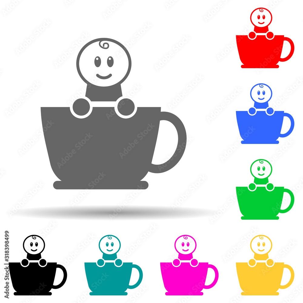 Poster baby in a cup multi color style icon. simple glyph, flat vector of baby icons for ui and ux, website