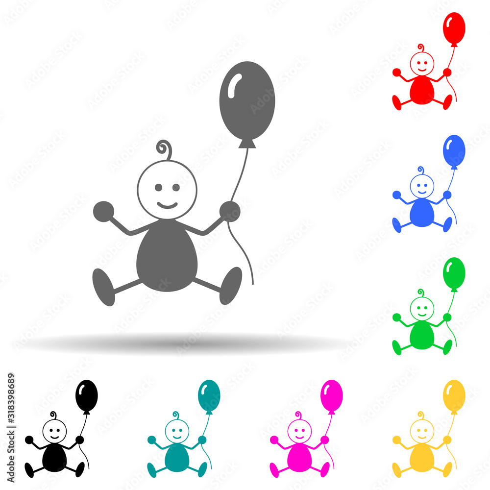 Poster child with a ball multi color style icon. simple glyph, flat vector of baby icons for ui and ux, web