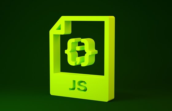 Yellow JS file document. Download js button icon isolated on green background. JS file symbol. Minimalism concept. 3d illustration 3D render