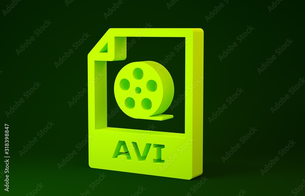 Poster yellow avi file document. download avi button icon isolated on green background. avi file symbol. mi